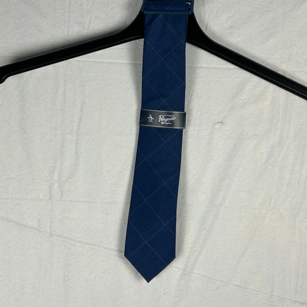 NWT Original Penguin Men’s Tie - Blue & Light Blue Windowpane Pattern - Slim Fit